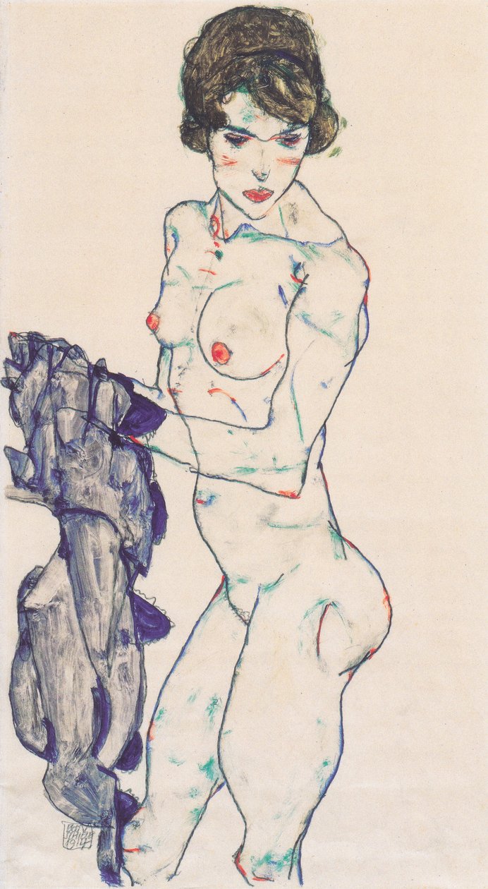 Álló női akt kék ruhával alkotó: Egon Schiele