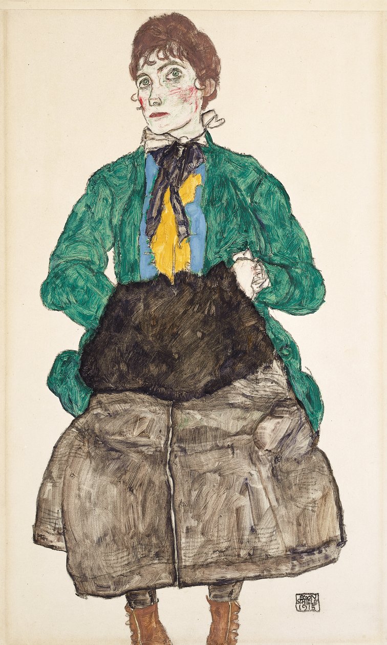 Nő zöld, muffos blúzban, 1915 alkotó: Egon Schiele