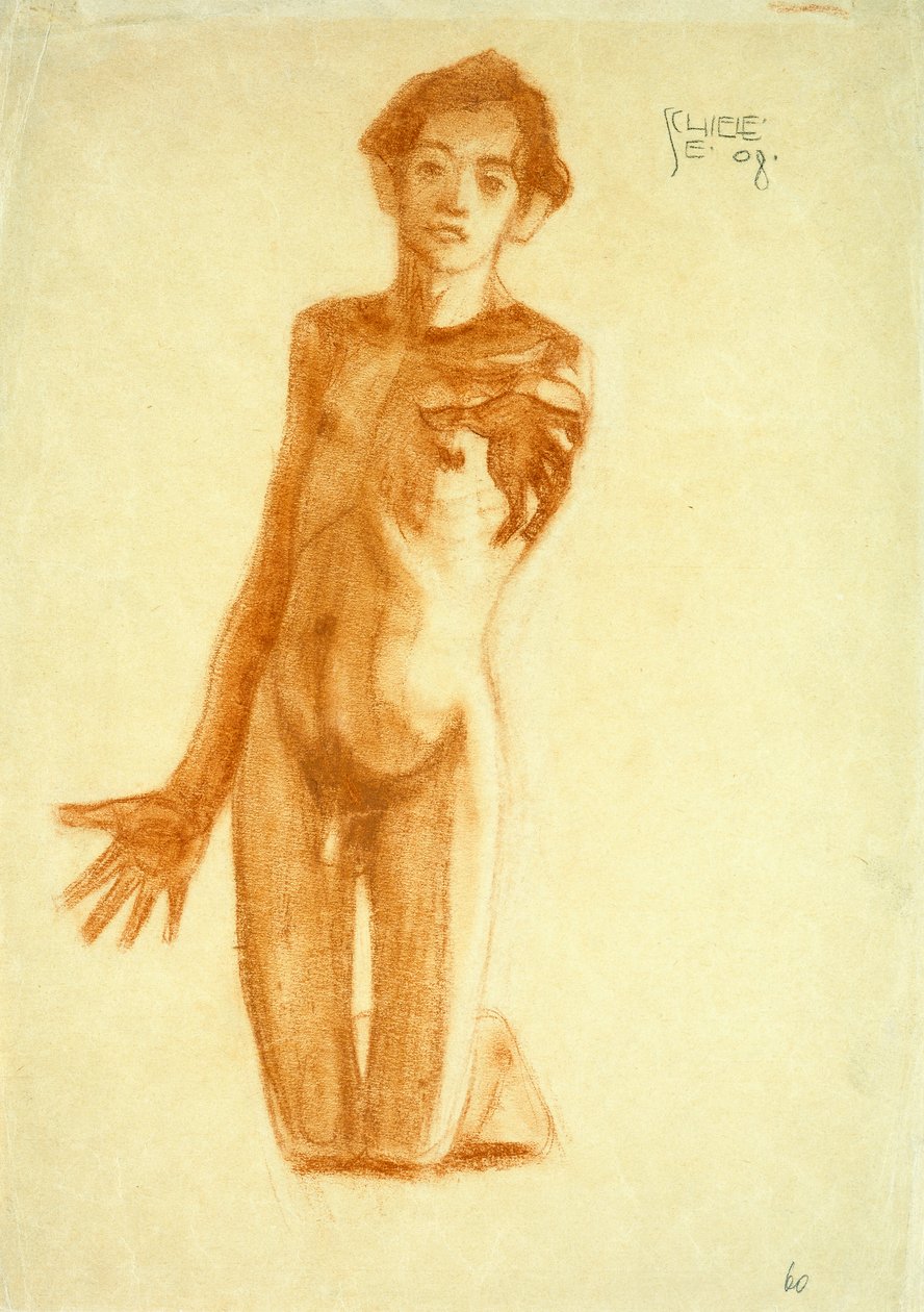 Térdelő fiatalember, 1908 alkotó: Egon Schiele