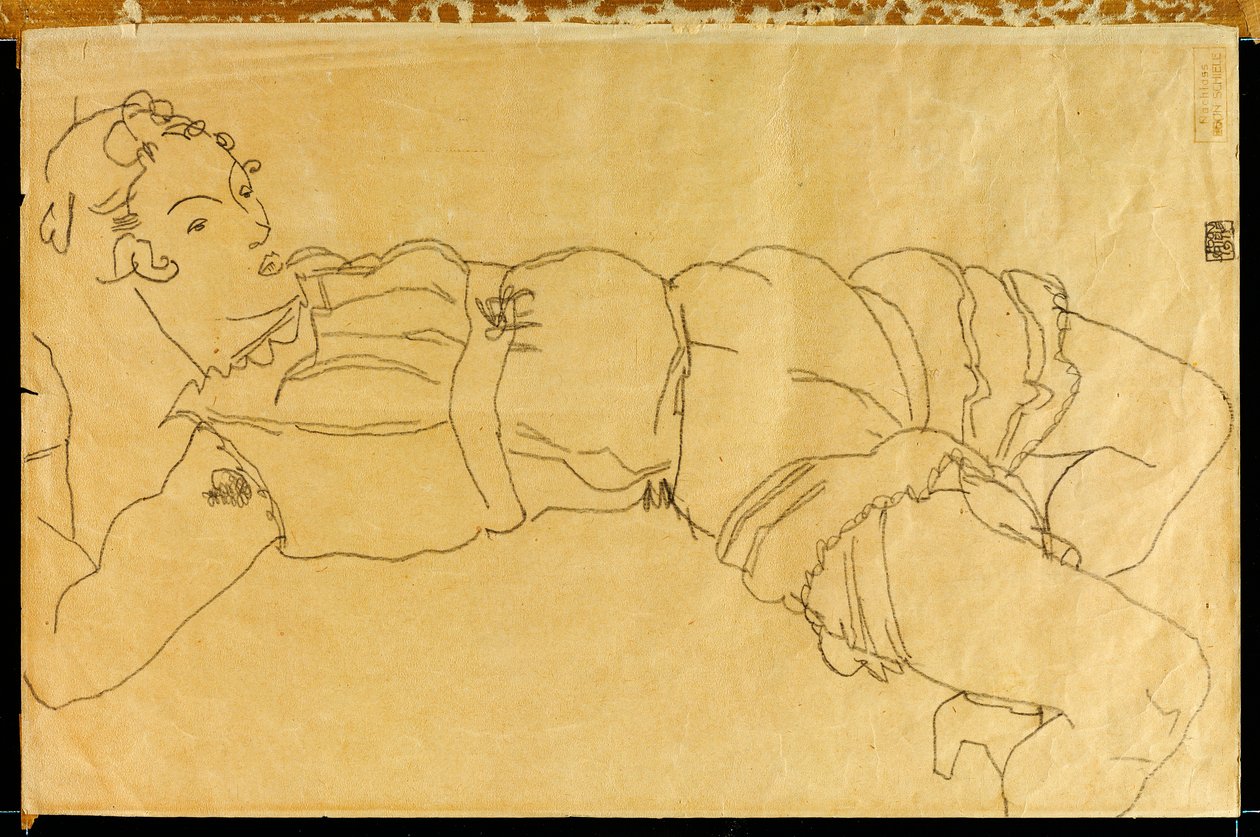 Fiatal nő feküdt a hátán, 1915 alkotó: Egon Schiele