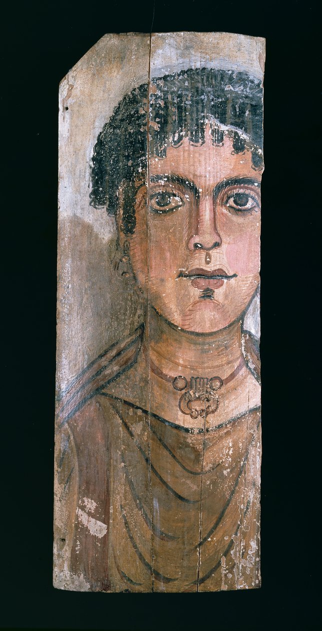 Kétoldalas múmiaportré egy fiatal nőről, er-Rubayatból a Faiyumban (enkausztikus festés fára) (fordítva) (további lásd: 104484) alkotó: Egyptian