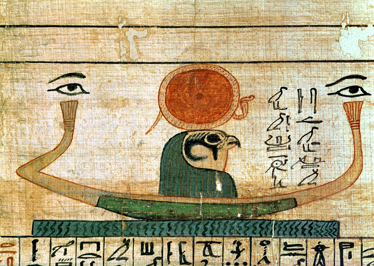 Egyiptomi temetkezési papirusz, amely Re-Herakhty bárkáját ábrázolja. alkotó: Egyptian