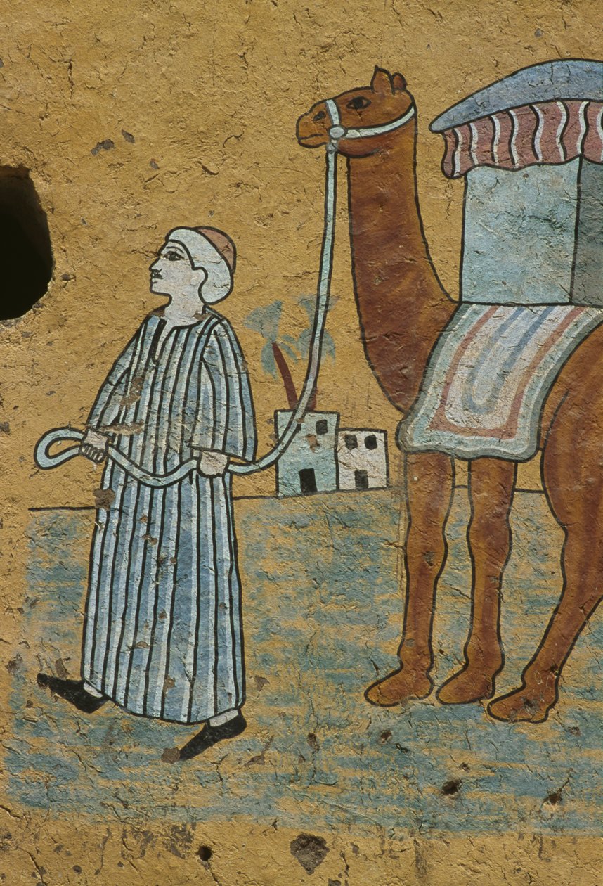 Festett fal, amely egy férfit ábrázol tevével (falfestmény) alkotó: Egyptian