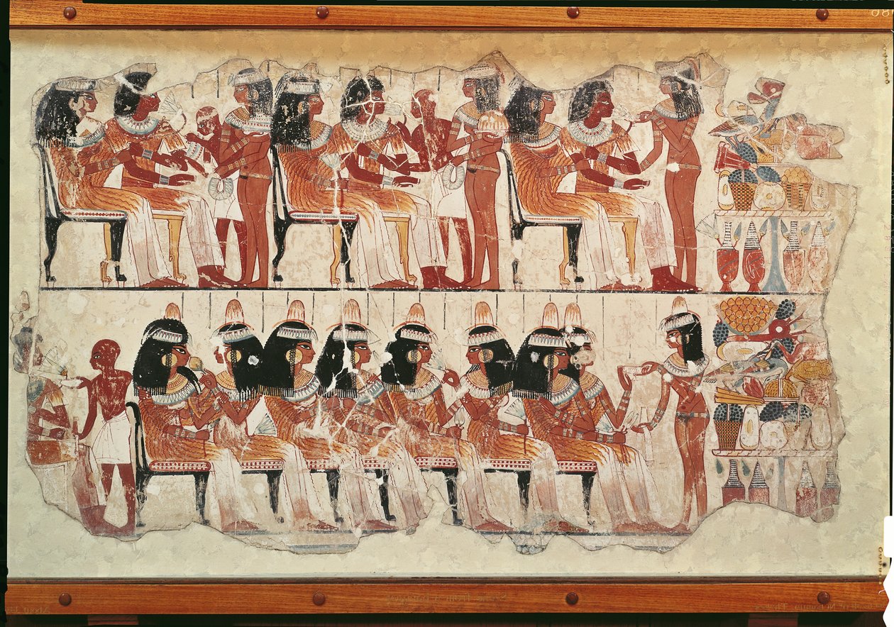Bankett jelenet, Thébai, Kr.e. 1400 körül (falfestmény) alkotó: Egyptian 18th Dynasty