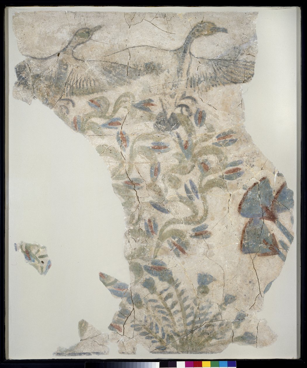Festett járdatöredék, amely libákat ábrázol, amint egy mocsárból menekülnek, Új Királyság alkotó: Egyptian 18th Dynasty