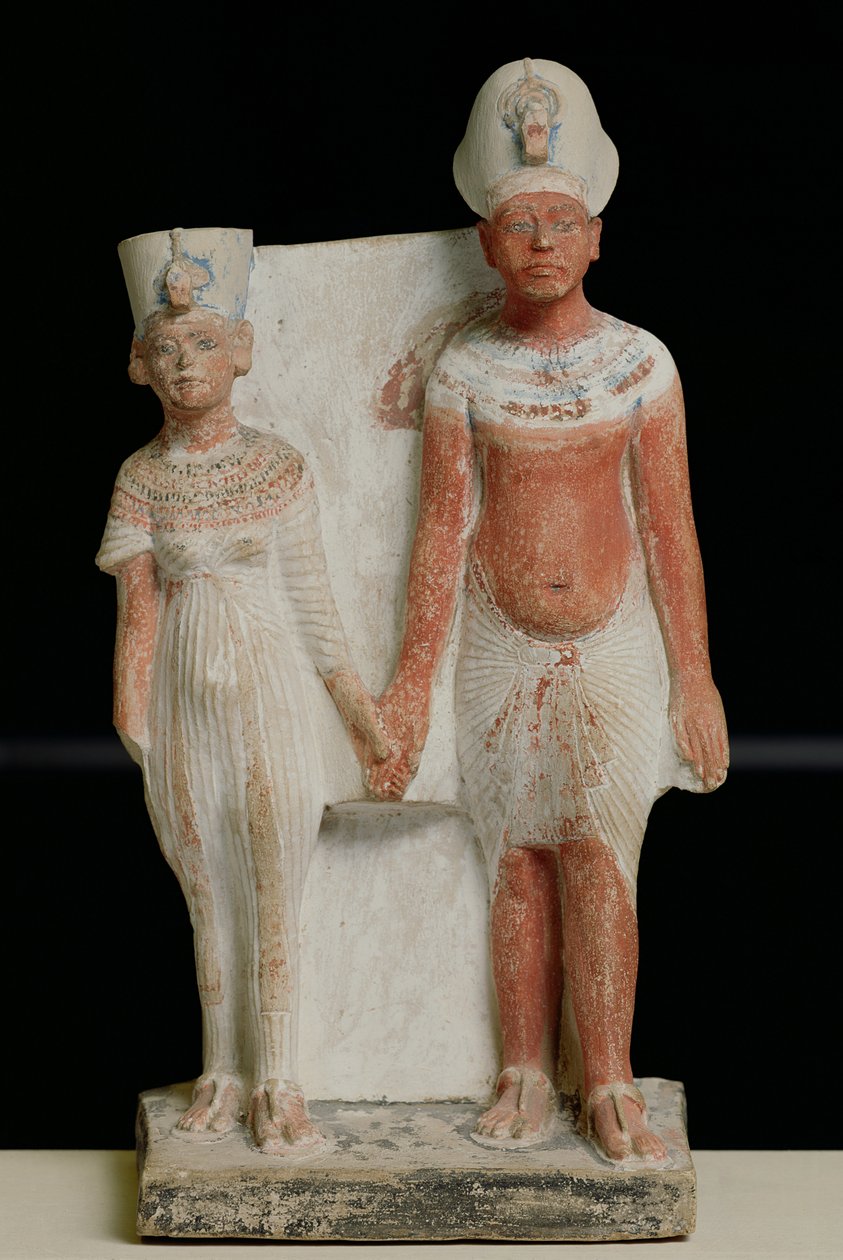 IV. Amenophis (Akhenaten) és Nefertiti szobra Tell el-Amarnából, Amarna-korszak, Új Királyság, ie 1353-1337 (festett mészkő) (lásd még: 219625) alkotó: Egyptian 18th Dynasty