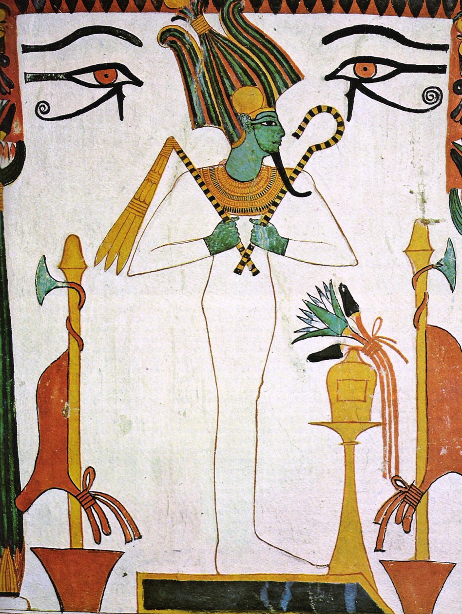 Ozirisz a szennedzsemi sírból, Kr.e. 1290 körüli falfestmény alkotó: Egyptian 19th Dynasty