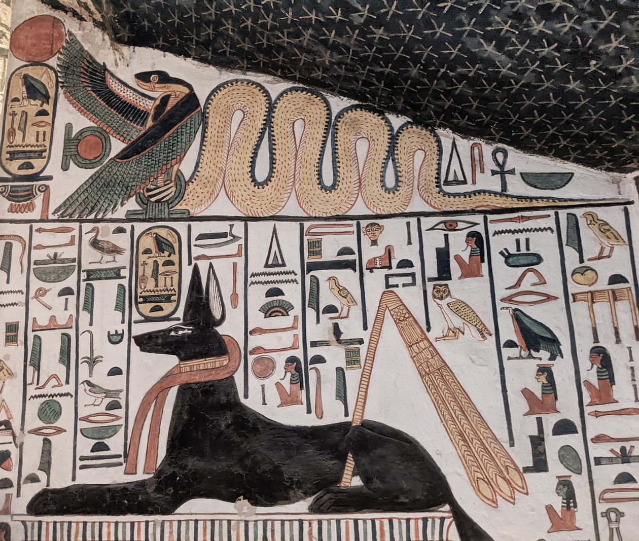 Anubisz és kobra (falfestés) alkotó: Egyptian 19th Dynasty