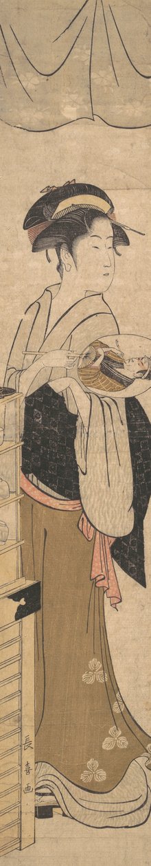 Fiatal hölgy legyezővel. alkotó: Eishōsai Chōki