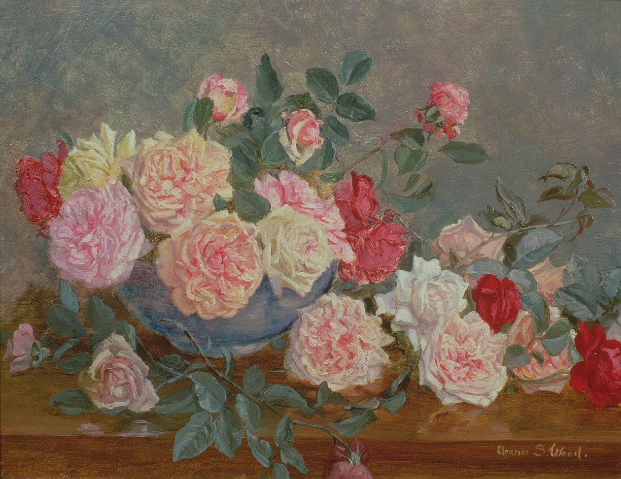 Rózsák kék vázában, 19. század alkotó: Eleanor Stuart Wood