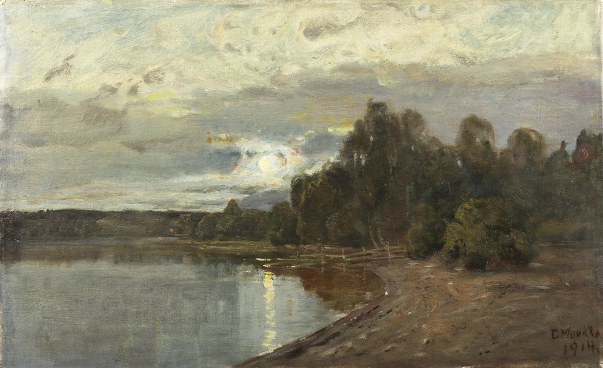 Kuutamomaiseman Angol: Landscape in MoonlightnSvenska: Insjolandskap med manskenn alkotó: Elias Muukka