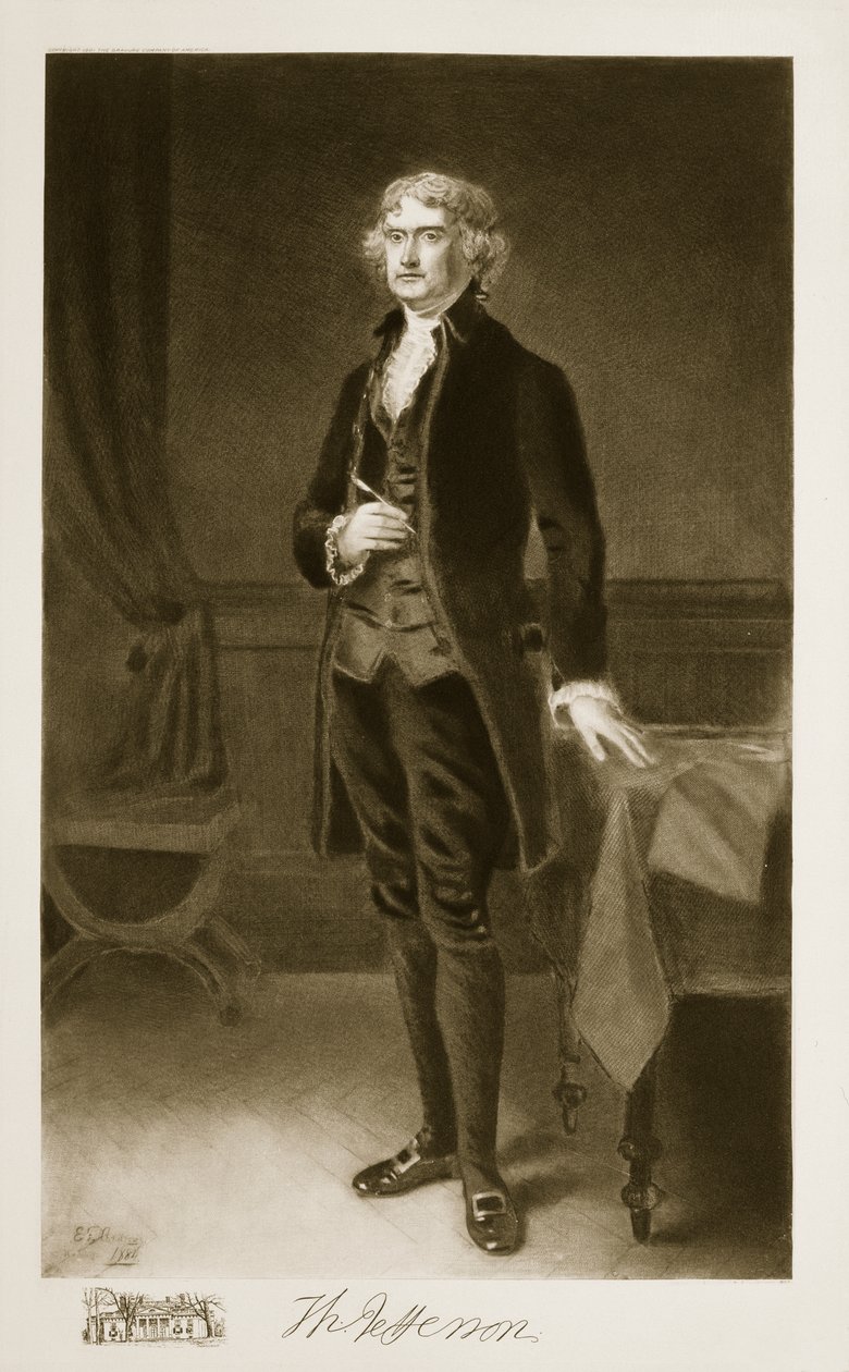 Thomas Jefferson, az Amerikai Egyesült Államok 3. elnöke, 1884, pub. 1901 (mélynyomás) alkotó: Eliphalet Frazer Andrews