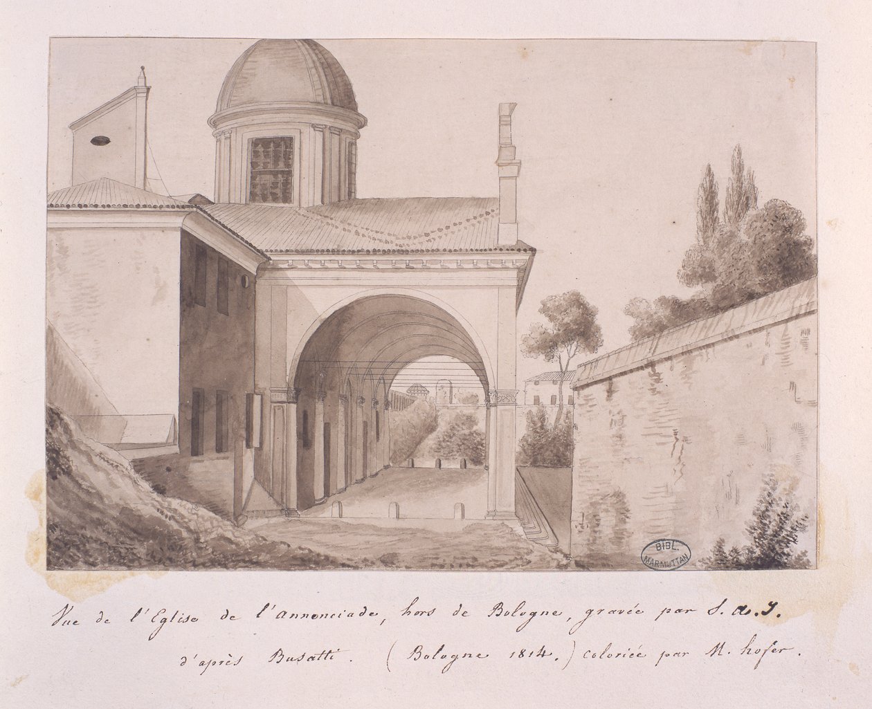 A bolognai Nagyboldogasszony-templom látképe, Busatti után, 1814 alkotó: Elisa Bonaparte