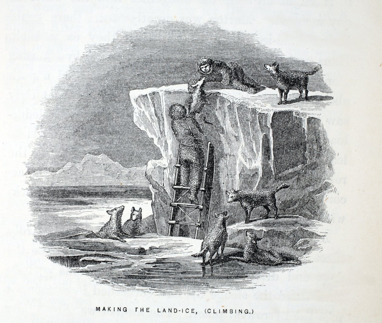 Making the Land-Ice, Climbing, illusztráció a "The second Grinnell Expedition in Search of Sir John Franklin..." című könyvből, 1856. alkotó: Elisha Kane