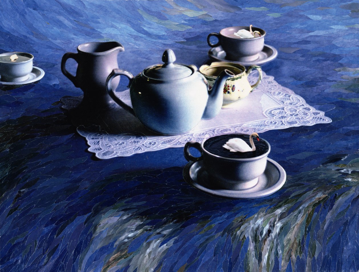 Tea Time Gordyval, 1998 (papírmozaikkollázs) alkotó: Ellen Golla