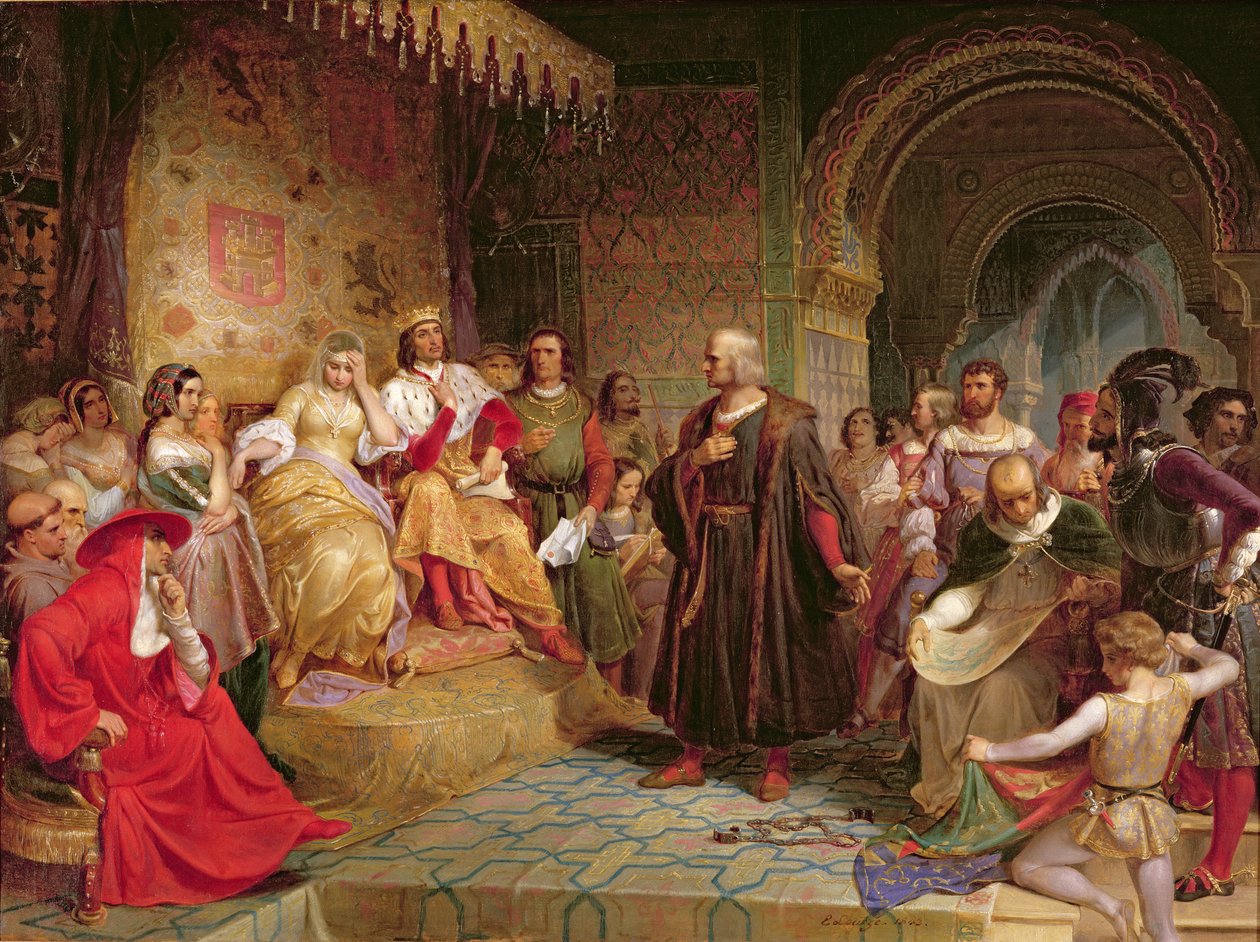 Kolumbusz a királynő előtt, 1843 alkotó: Emanuel Gottlieb Leutze