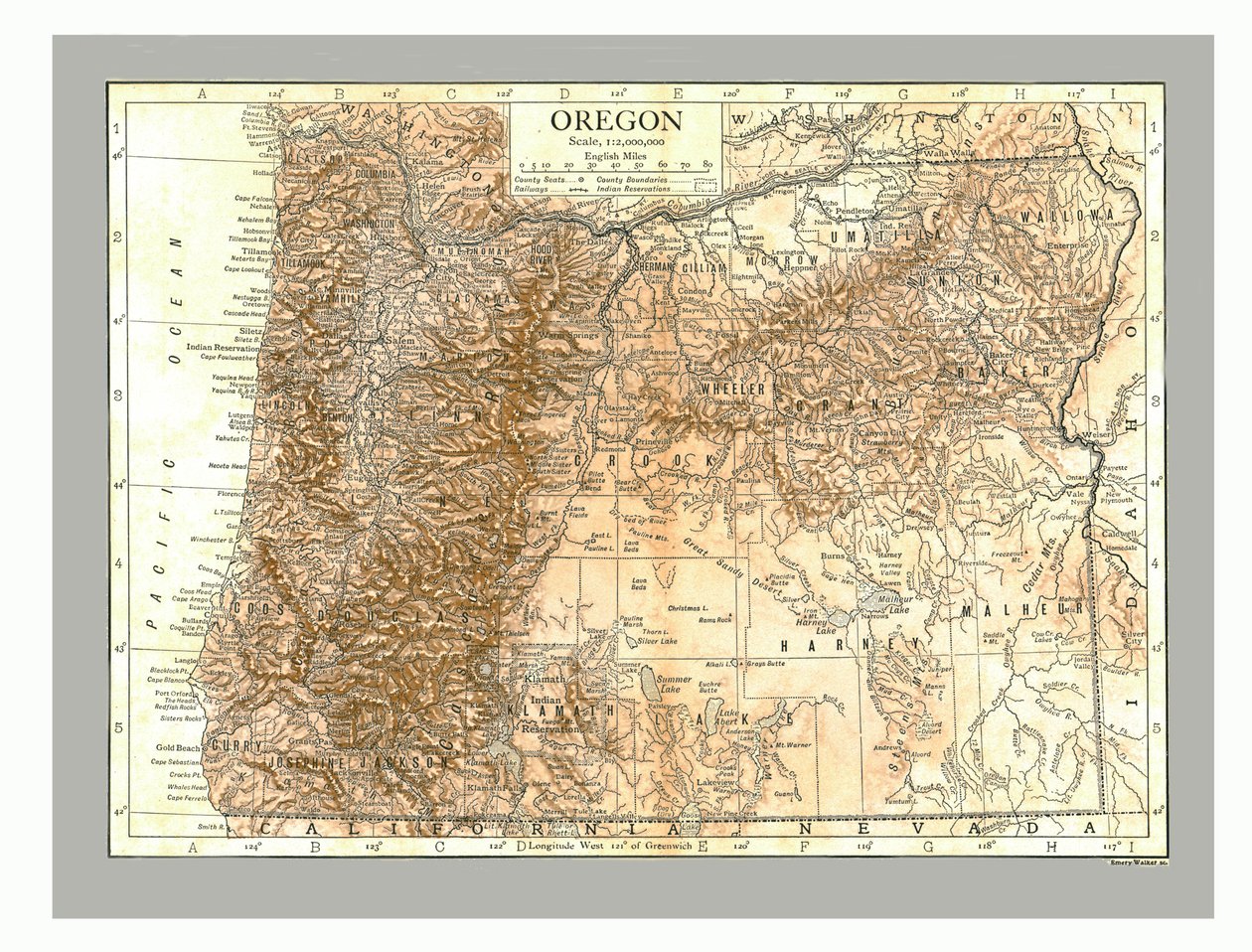 Oregon térképe, 1910. alkotó: Emery Walker