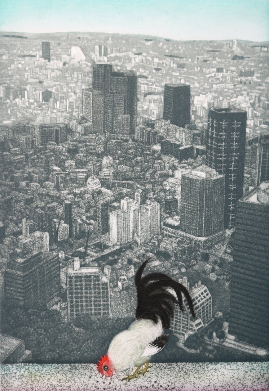 Jakucyu kakasa, 2009 (metszet) alkotó: Emiko Aida
