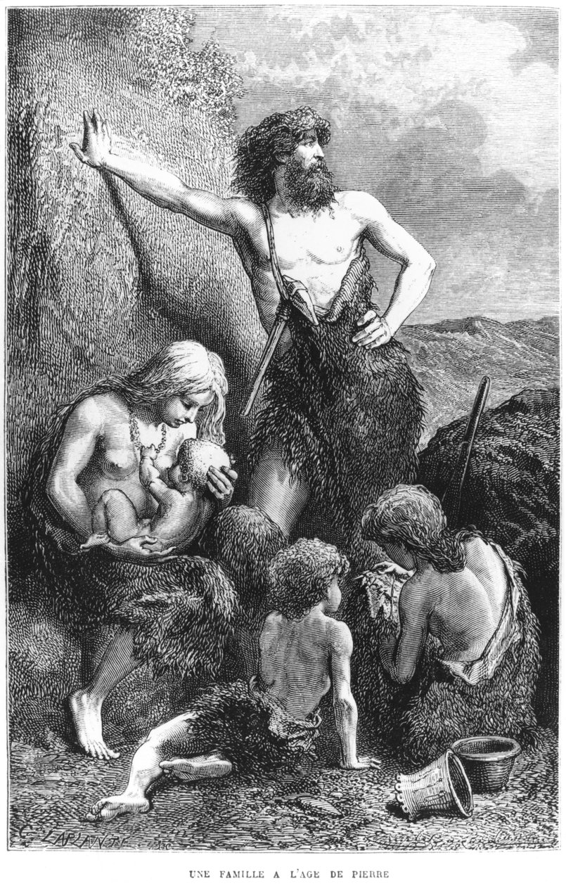 Egy család a kőkorszakban, illusztráció Louis Figuier (1819-94) „L