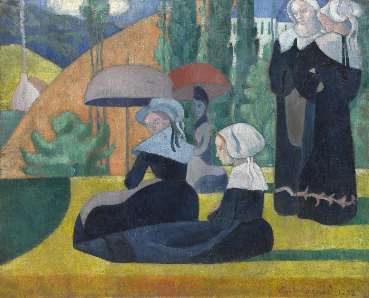 Breton nők esernyővel alkotó: Emile Bernard