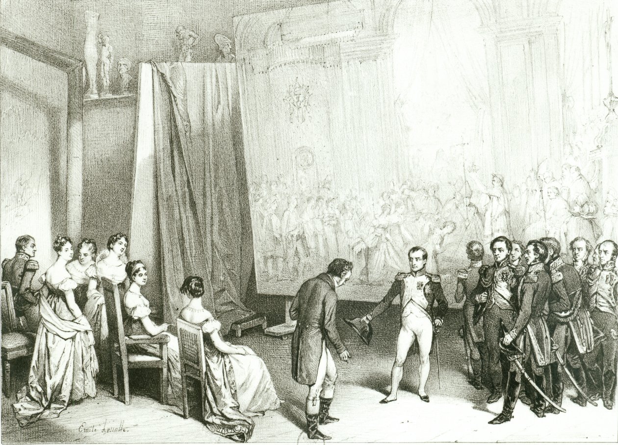 I. Napóleon (1769-1821) Dávid műtermébe látogat (1748-1825), 1808. január 4., 1838 körül alkotó: Emile Lassalle