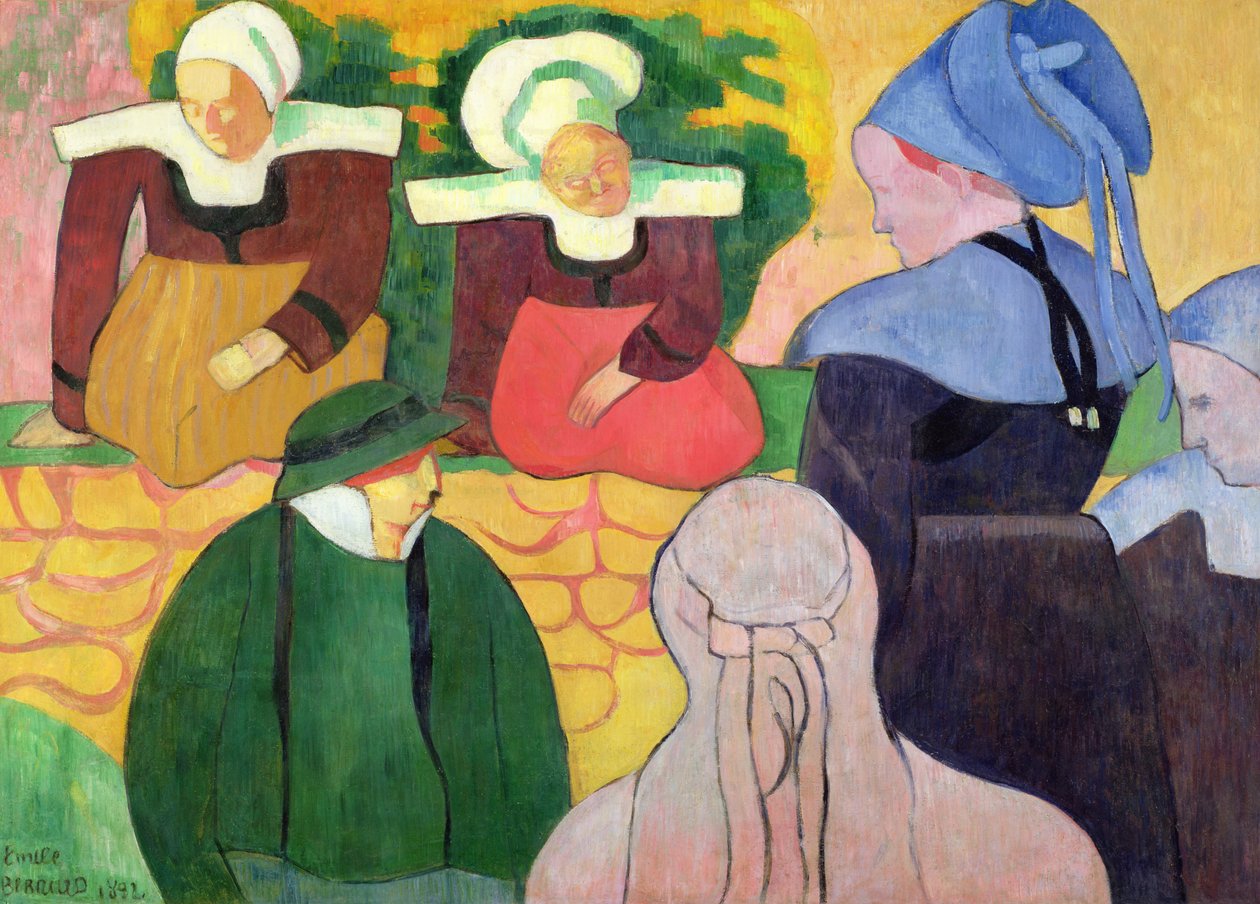 Breton nők a falon alkotó: Emile Bernard