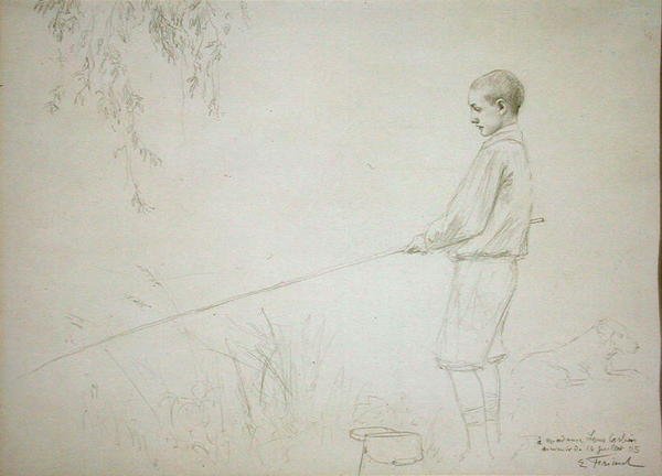 Fiatal fiú horgászat alkotó: Emile Friant