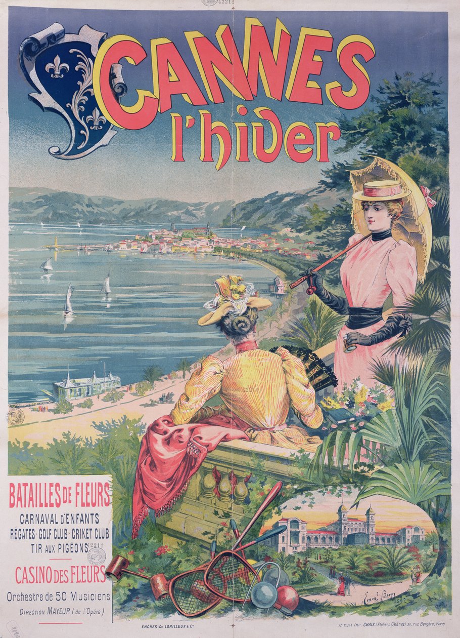 A Cannes-i Casino des Fleurs-t reklámozó plakát télen, 1892 alkotó: Emmanuel Brun