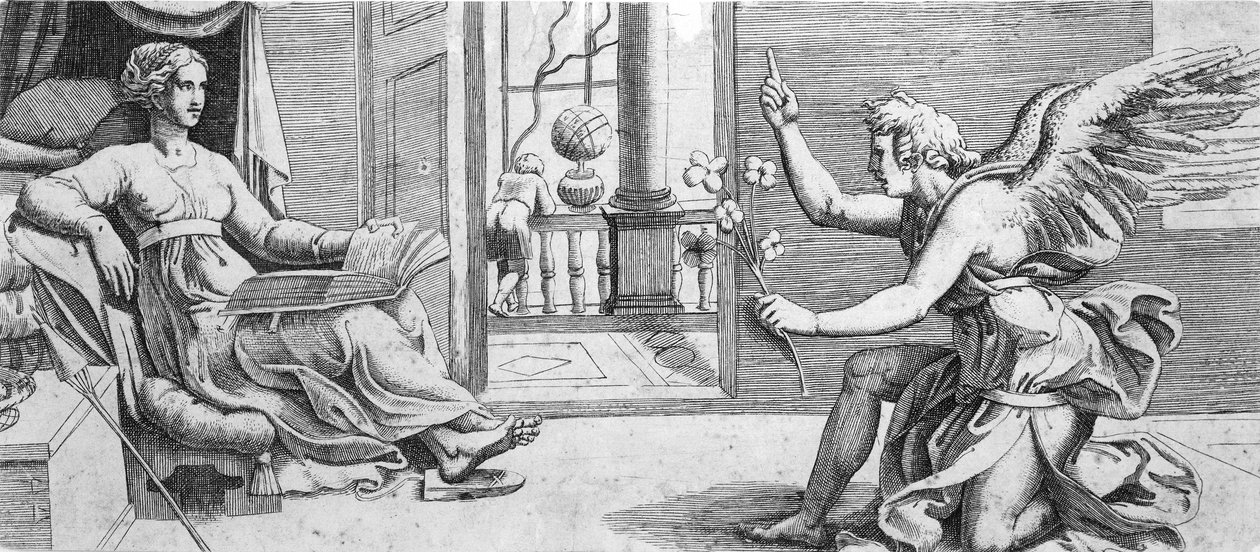 Az Angyali üdvözlet térdelő angyallal, kb. 1540-41. alkotó: Enea Vico.