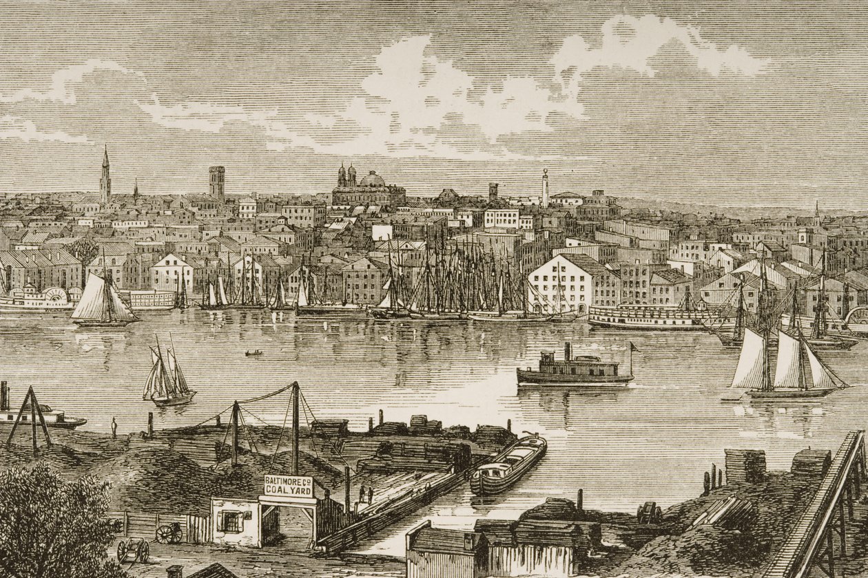 Baltimore, 1870 körül, a Religious Tract Society által kiadott „American Pictures”-ből, 1876 alkotó: English School