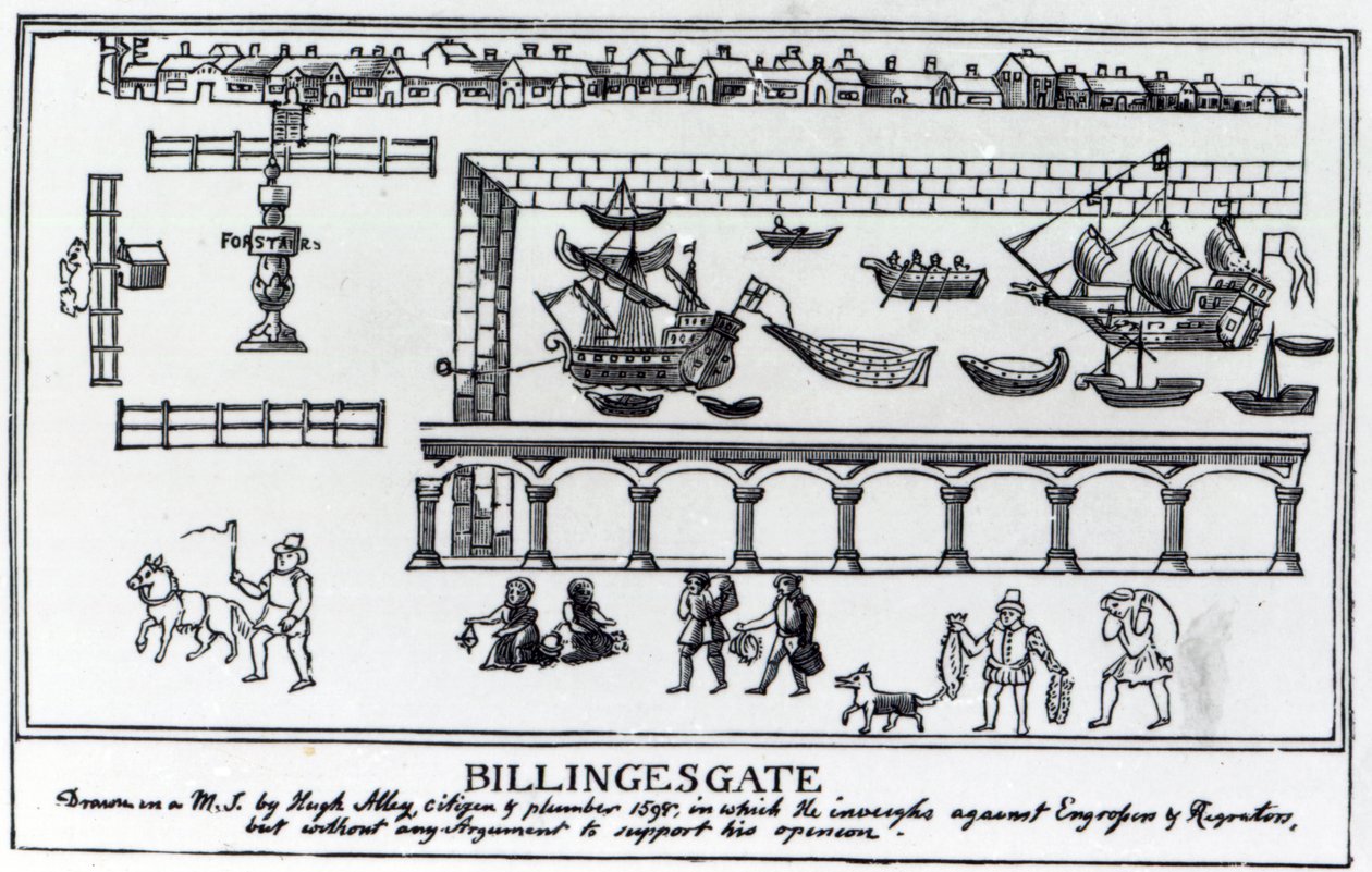 Billingsgate Market, London, egy 1598 körüli eredeti rajz után alkotó: English School