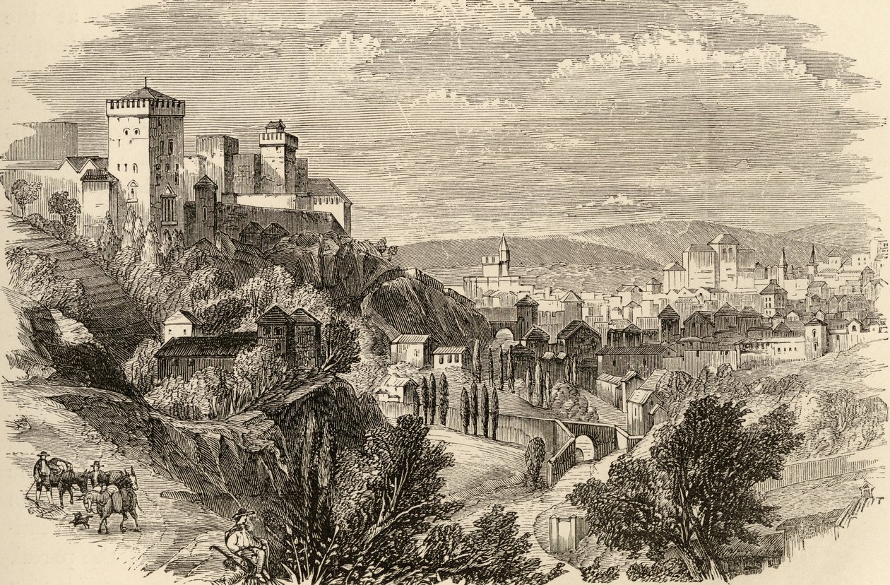 Granada és az Alhambra, illusztráció Samuel Manning tiszteletes "Spanyol képek" című művéből. alkotó: English School
