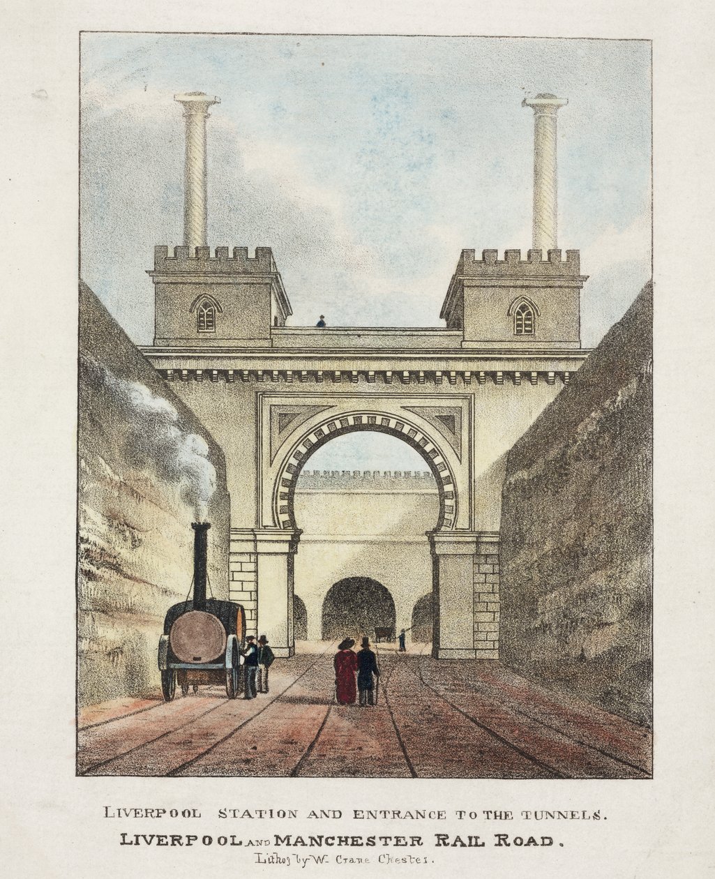 Liverpool állomás és az alagutak bejárata, 1831 alkotó: English School