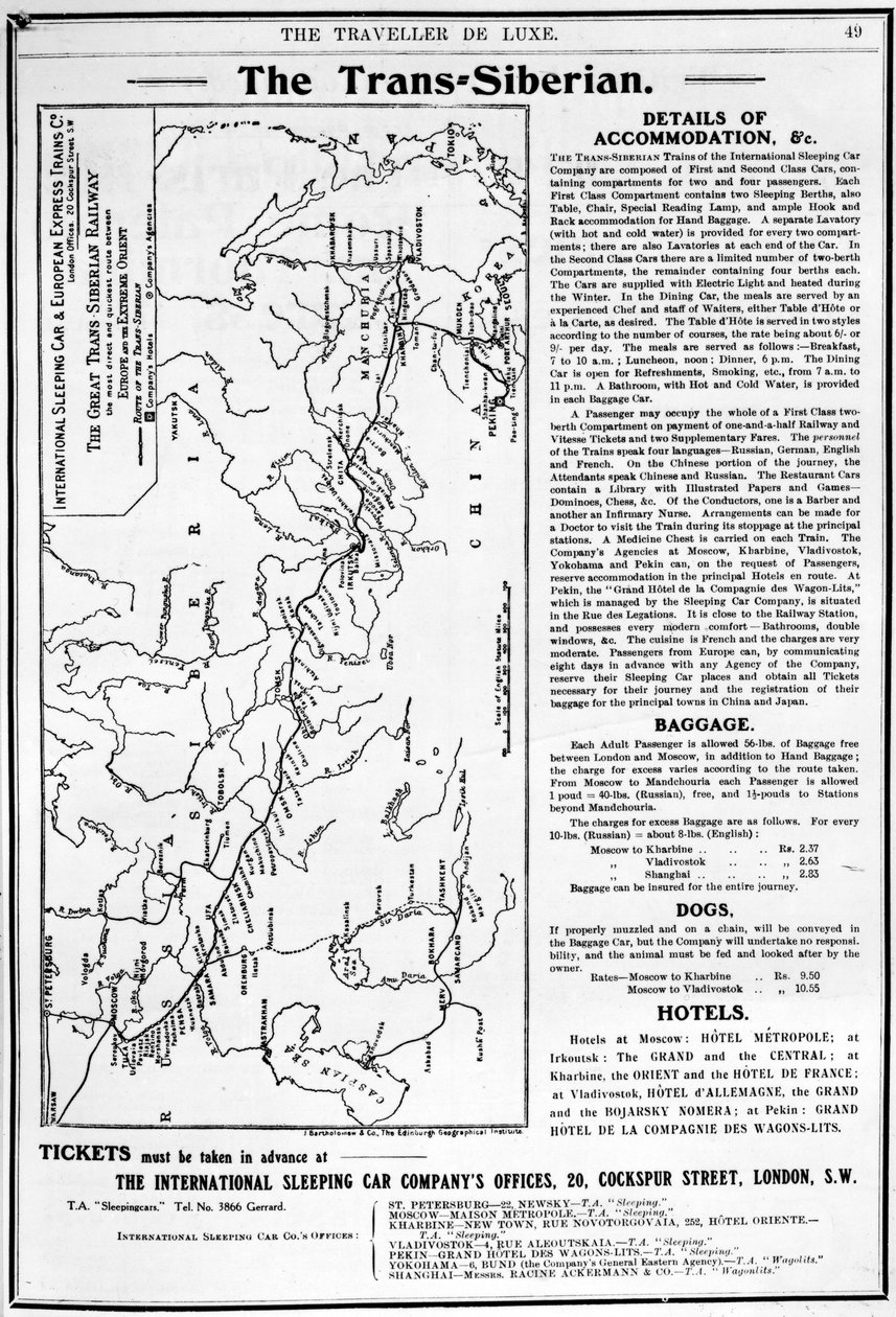 A transzszibériai vasút térképe, készítette: J. Bartholomew und Co., 1920 körül alkotó: English School