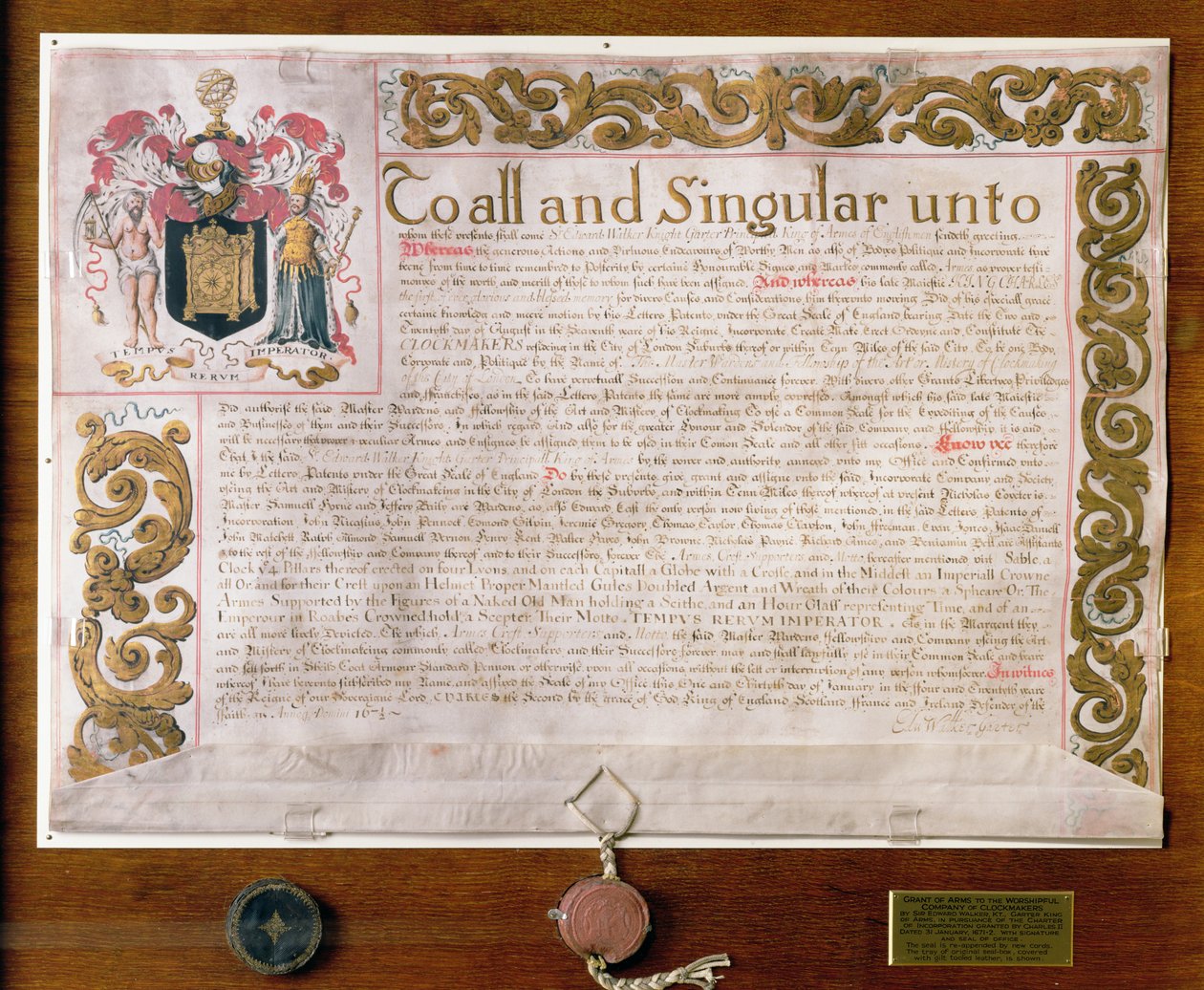 Ms 3970 Grant of Arms to the Clockmakers Company, Edward Walker, Garter King at Arms, 1671-72 alkotó: English School