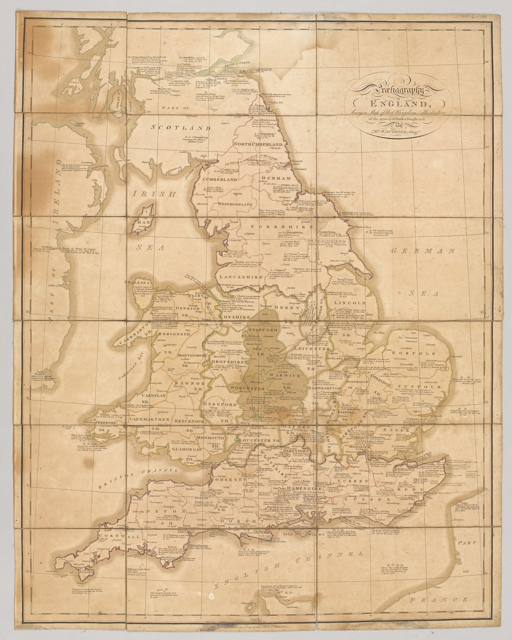 Anglia Praehagraphy, lévén annak a királyságnak a térképe, illusztrálja a benne vívott elvi csatákat, pub. 1807 alkotó: English School