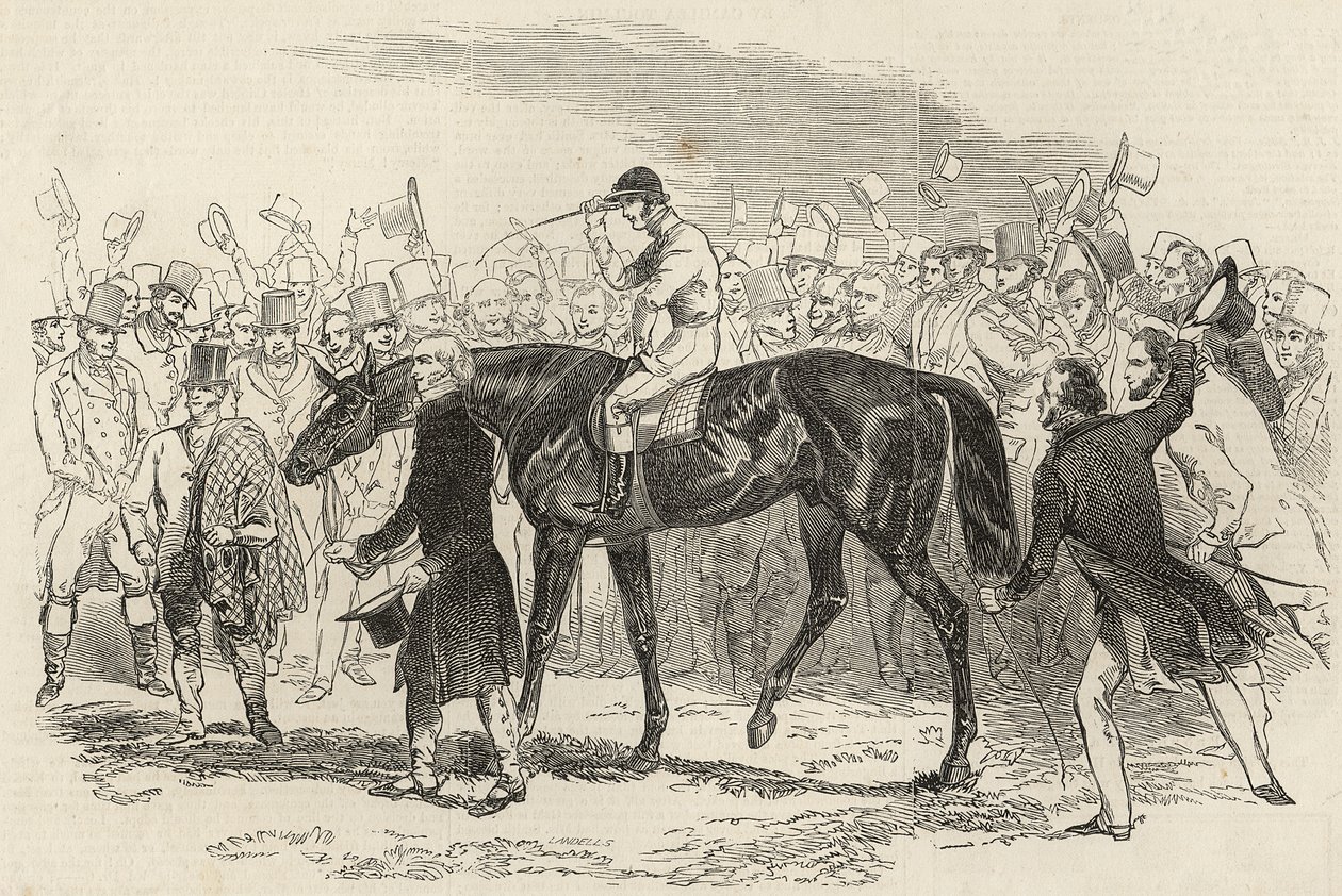 Sir Tatton Sykes vezeti a St. Leger győztesét a „The Illustrated London News”-ból, 1846. szeptember 26. alkotó: English School