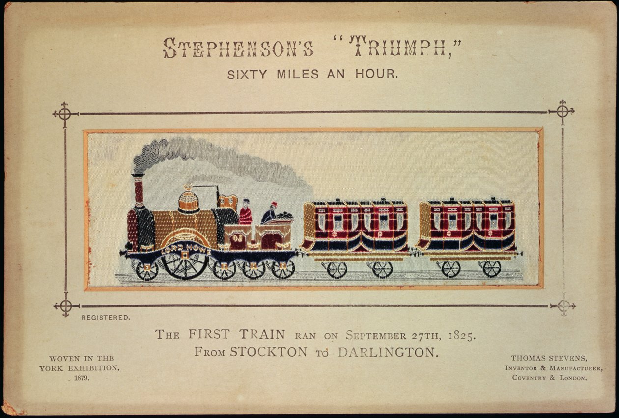 Stephensons Triumph, a York-i kiállításra szőtt, 1879 (stevengraph) (lásd még: 151153) alkotó: English School