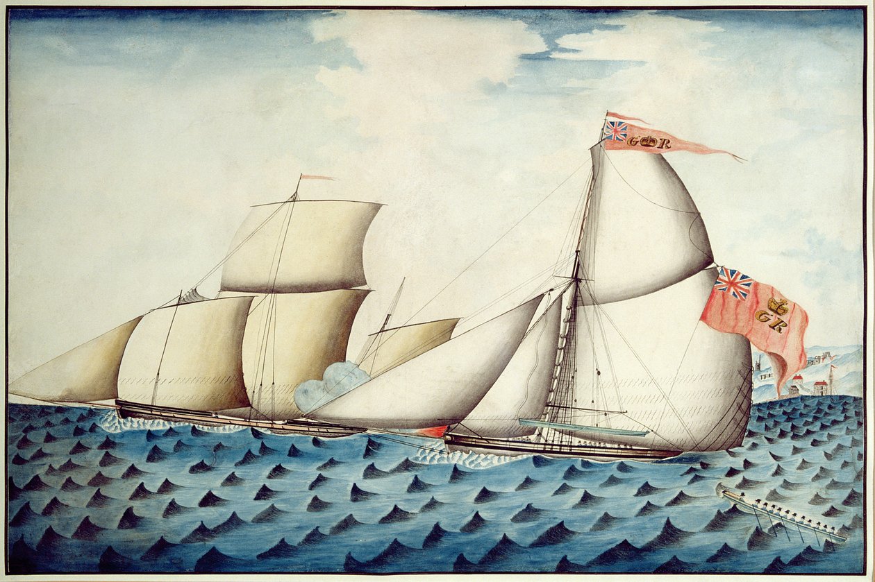 The Capture of The Four Brothers by The Badger, Revenue Cutter, 1823 körül (toll és wc) alkotó: English School