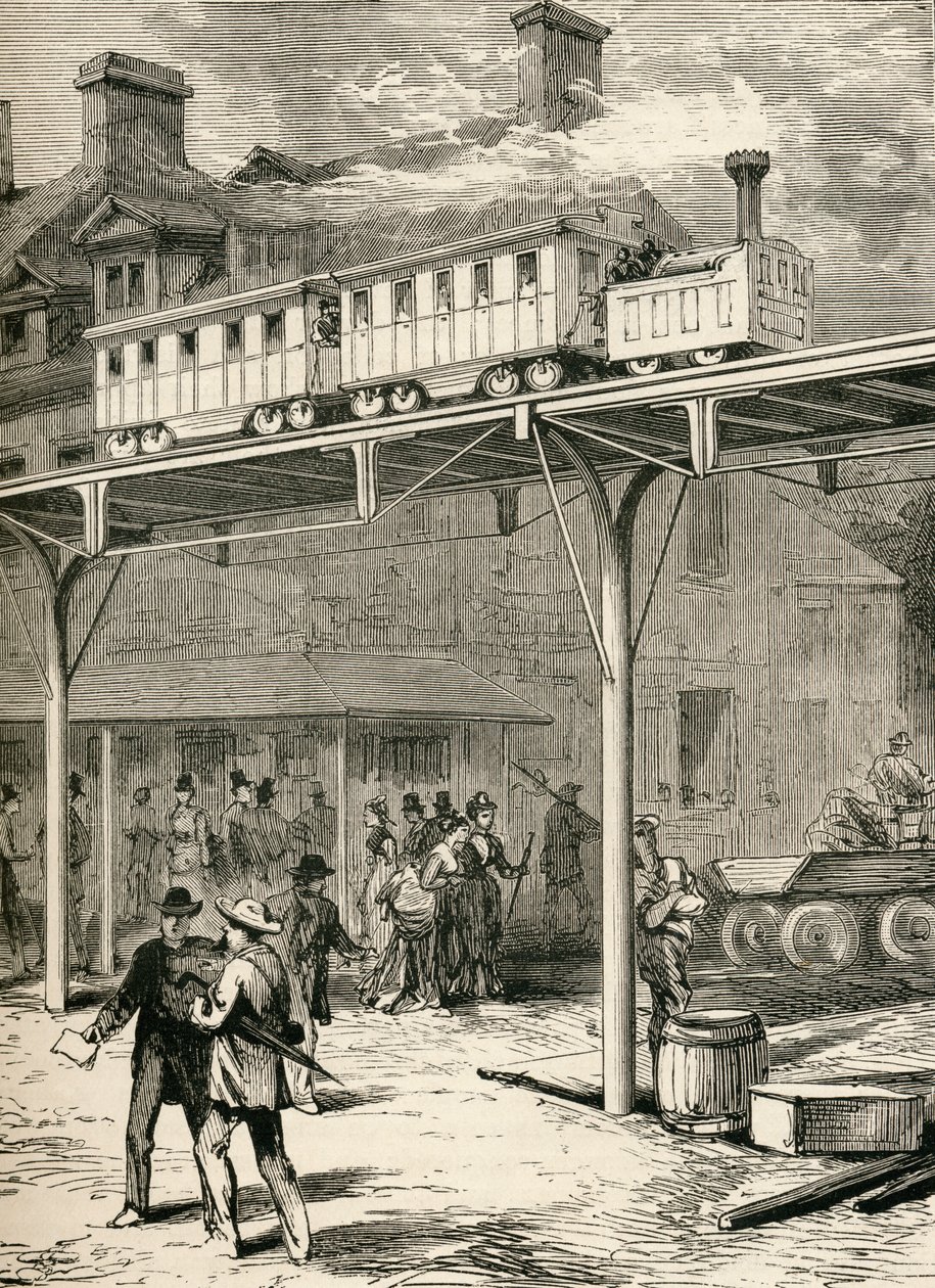 The Elevated Railway, Broadway, New York, „A világ lakói”, G.T. Bettany, 1888-ban jelent meg alkotó: English School
