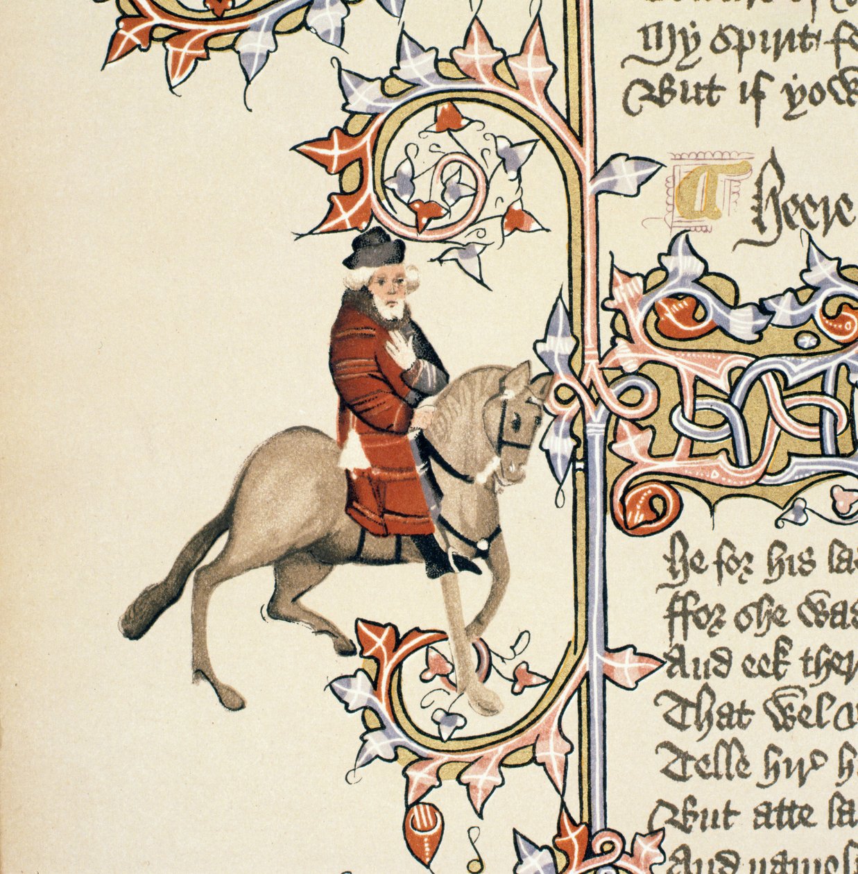 A Franklin, részlet a Canterbury-mesékből, Geoffrey Chaucer (c.1342-1400) Ellesmere-kézirat, fakszimile kiadás, 1911 (az eredeti részleteket lásd: 128922) alkotó: English School
