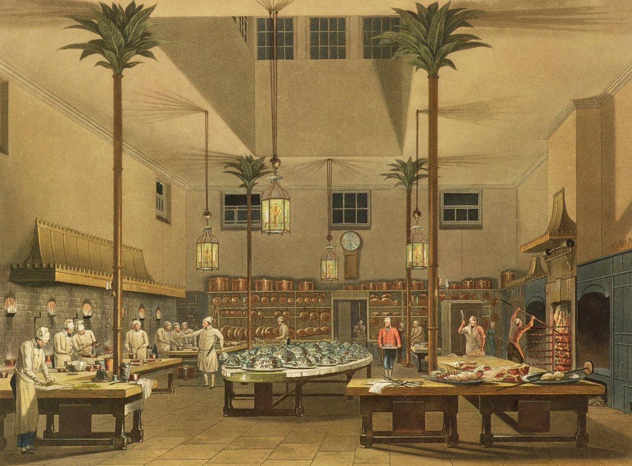 The Great Kitchen, John Nash (1752-1835) „Views of The Royal Pavilion, Brighton” című művéből, 1826 (színes akvatinta) alkotó: English School