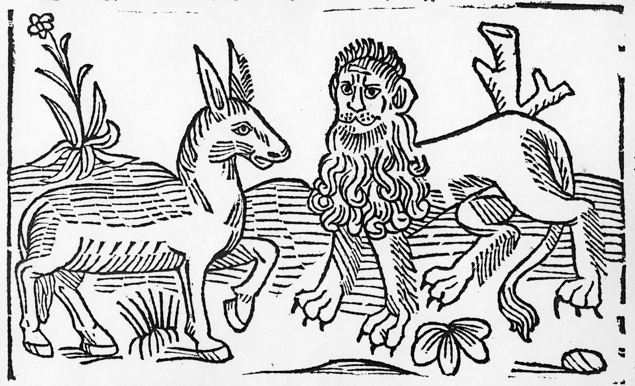 Az oroszlán és a szamár, illusztráció Caxton „Aesop