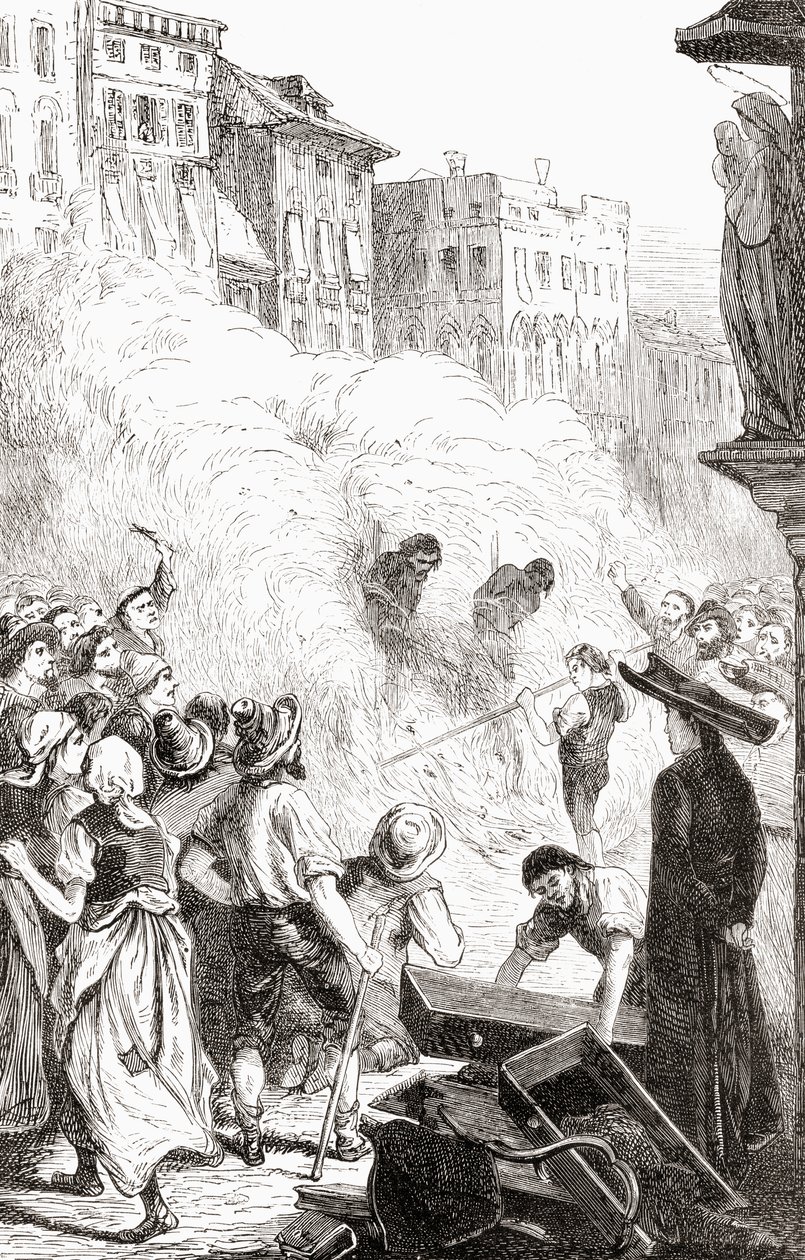 Protestánsok mészárlása Barlettában, Olaszországban, 1865 körül (fametszet) alkotó: English School