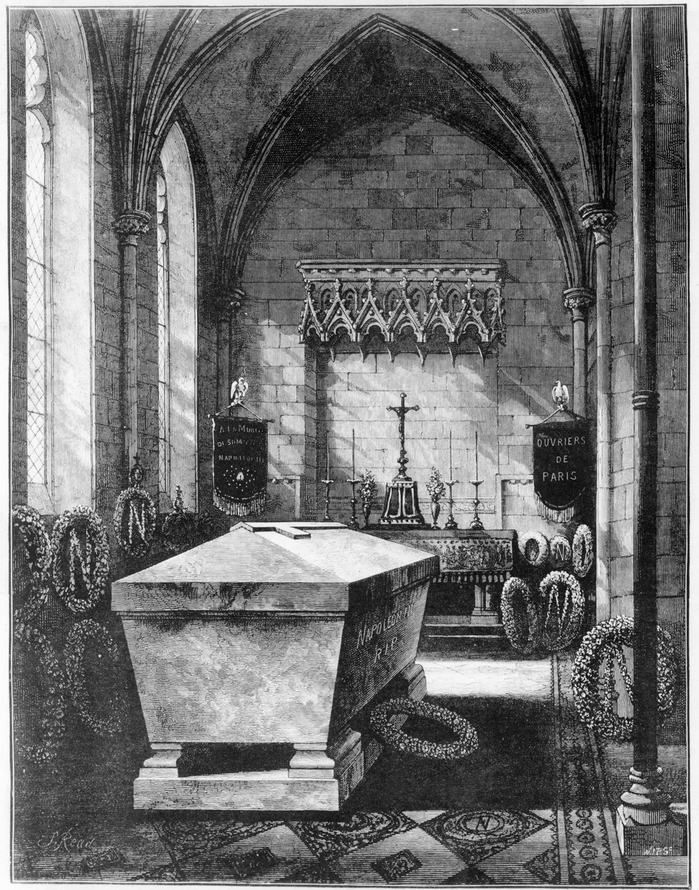 A halotti kápolna a Chislehurst-i Szent Mária-templomban III. Napóleon császár és fia, a császári herceg sírját őrzi alkotó: English School