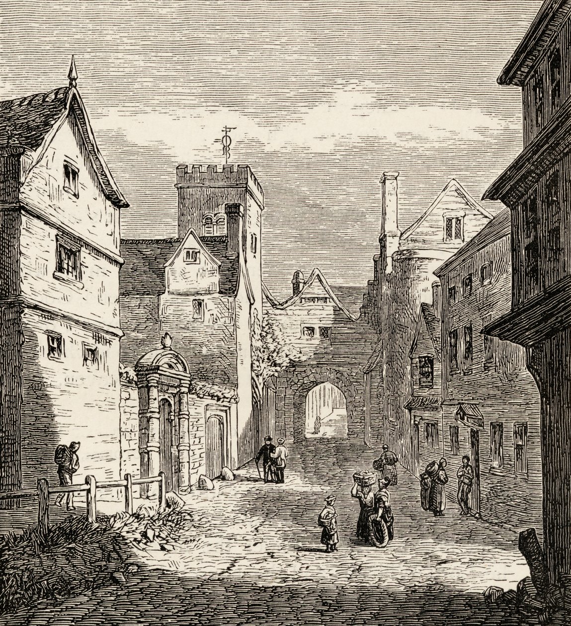A North Gate és a Bocardo börtön, Oxford, 1865 körül (fametszet) alkotó: English School