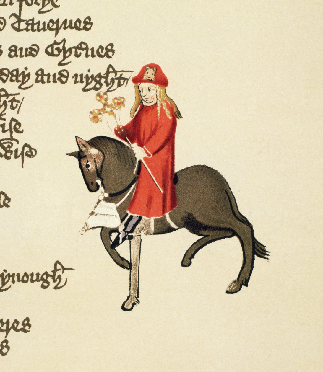 The Pardoners Tale, részlet a Canterbury-mesékből, Geoffrey Chaucer (c.1342-1400) Ellesmere-kézirat, fakszimile kiadás, 1911 (az eredeti részleteket lásd a 91200 és 128927 számokon) alkotó: English School