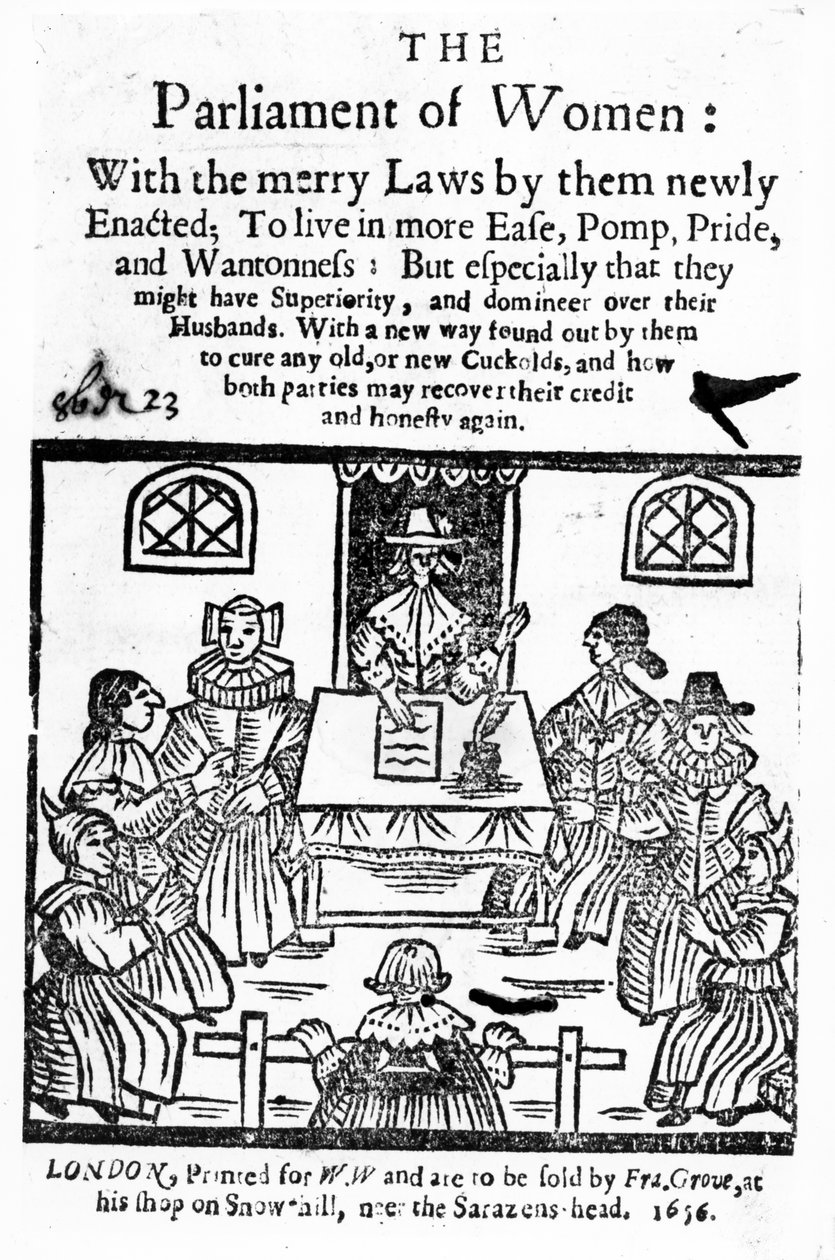 "A nők parlamentje" címlapja, 1656 (fametszet és magasnyomás) alkotó: English School