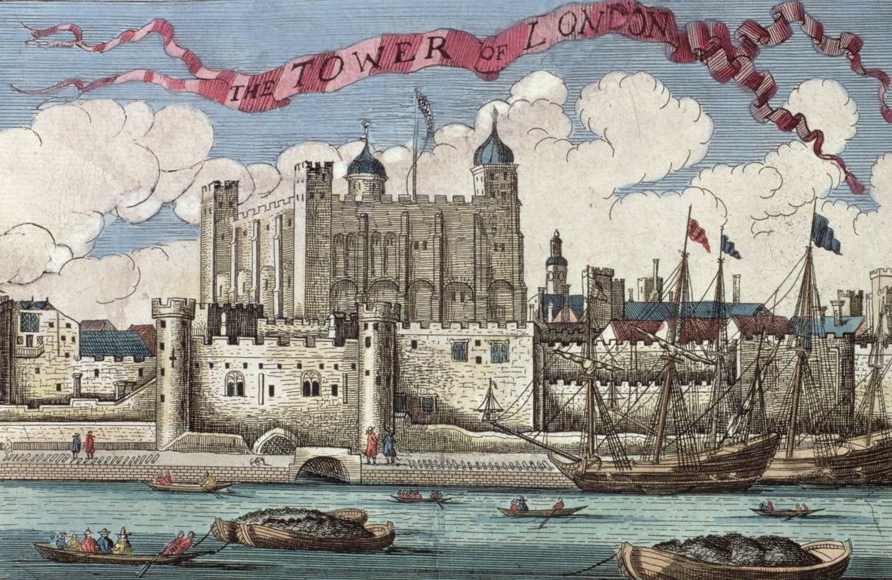 A londoni Tower a Temze felől nézve, "A Book of the Remarkable Places in and about the London" című könyvből, 1700 körül alkotó: English School