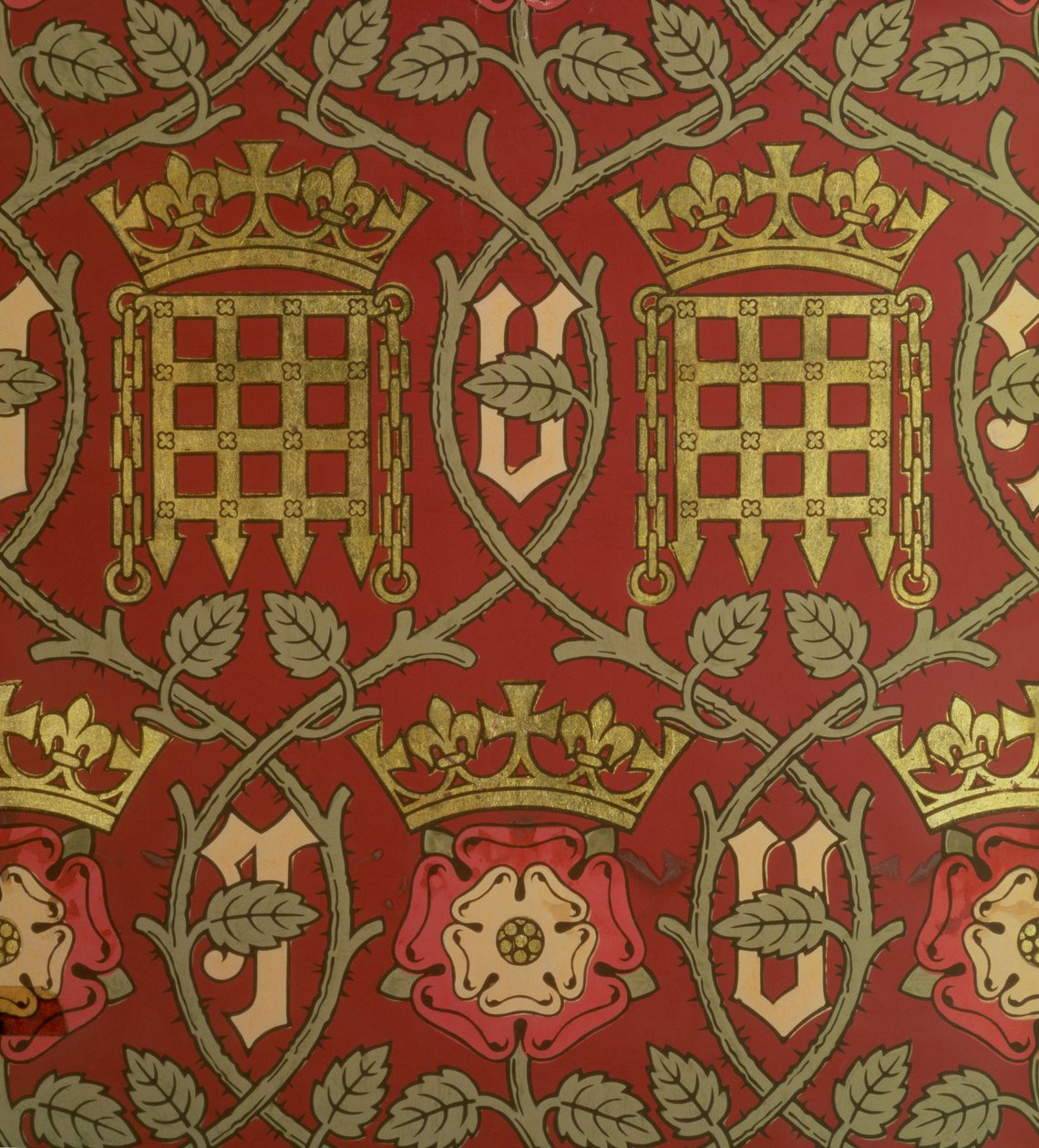 Tudor Rose, S. Scott által tervezett és a Cole & Sons által gyártott reprodukciós tapéta Augustus Charles Pugin (1762-1832) terve alapján a Parlament házaihoz, 1845-50 (lásd még: 14528) alkotó: English School